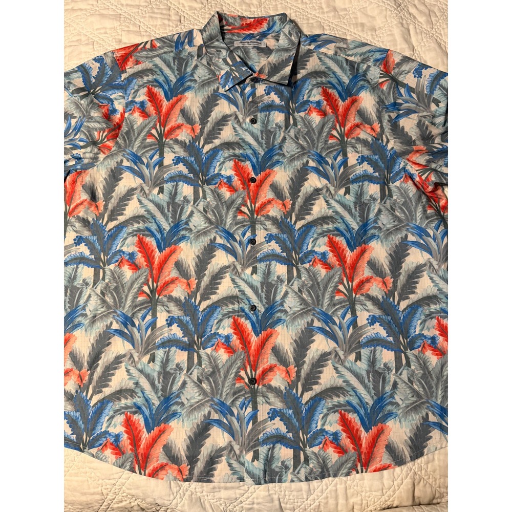 Tommy Bahama IslandZone Mens XXXL Tropical Palm Print Button Down Shirt Blue Red